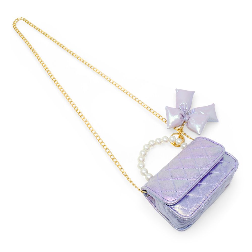Shiny Quilted Fluffy Bow Handbag - Purple