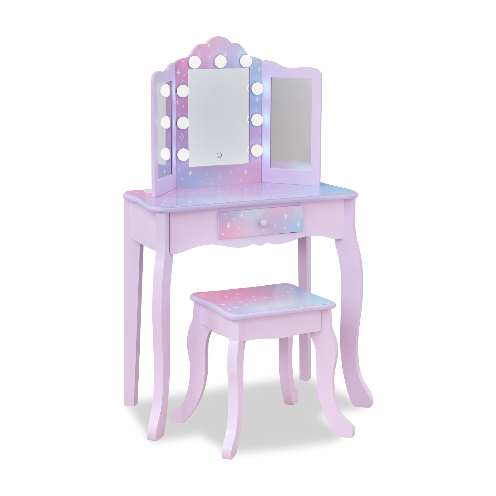 Stardust Gisele Wood Vanity Table with LED Mirror & Drawer - Purple