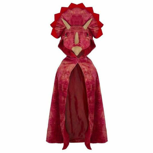 Triceratops Red Hooded Cape - Size 4-5 Years
