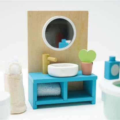 Wooden Dollhouse 19 Piece Bathroom Furniture Set