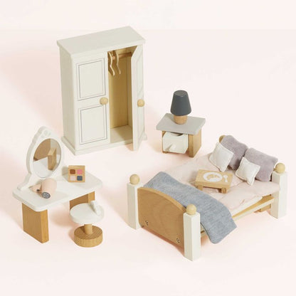 Wooden Dollhouse Bedroom Furniture Set - 19 Pieces