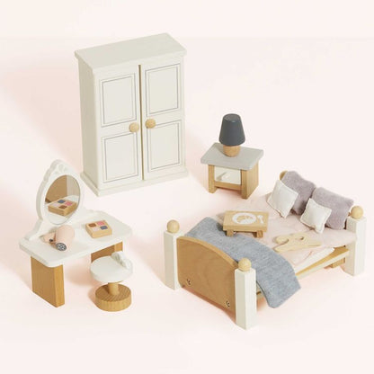 Wooden Dollhouse Bedroom Furniture Set - 19 Pieces