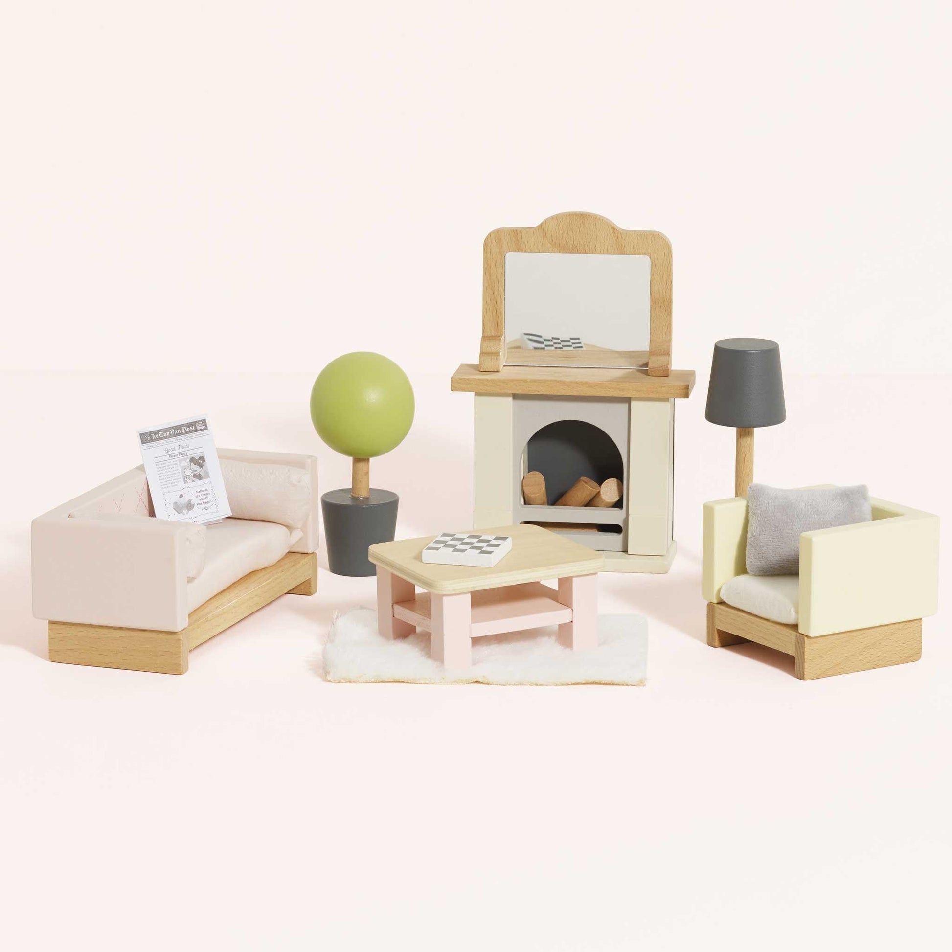 Wooden Dollhouse Living Room Furniture Set - 19 Pieces